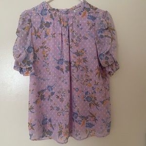 Rachel Zoe womens short sleeve purple lilac  floral blouse